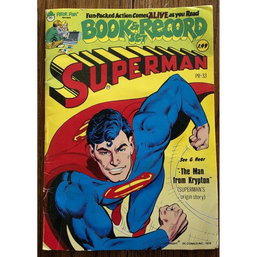Vintage 1978 SUPERMAN The Man From Krypton Book & Record Set PR-33 Origin Story